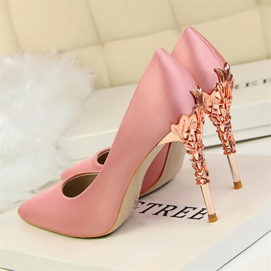 Sharp Signature Chic Metal Carved Pointed Toe Fashion Heel