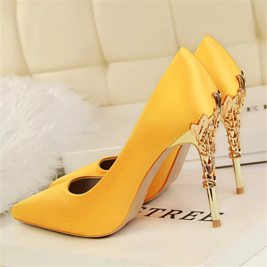 Sharp Signature Chic Metal Carved Pointed Toe Fashion Heel