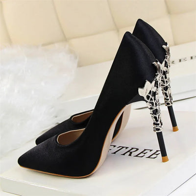 Sharp Signature Chic Metal Carved Pointed Toe Fashion Heel