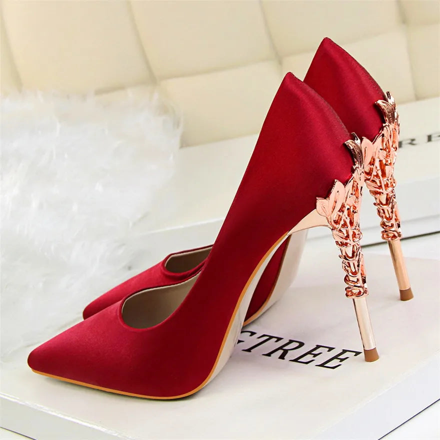 Sharp Signature Chic Metal Carved Pointed Toe Fashion Heel