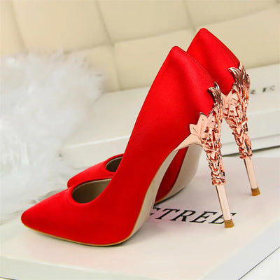 Sharp Signature Chic Metal Carved Pointed Toe Fashion Heel