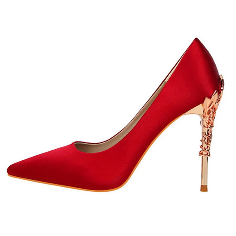 Sharp Signature Chic Metal Carved Pointed Toe Fashion Heel
