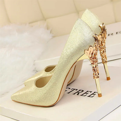 Sharp Signature Chic Metal Carved Pointed Toe Fashion Heel