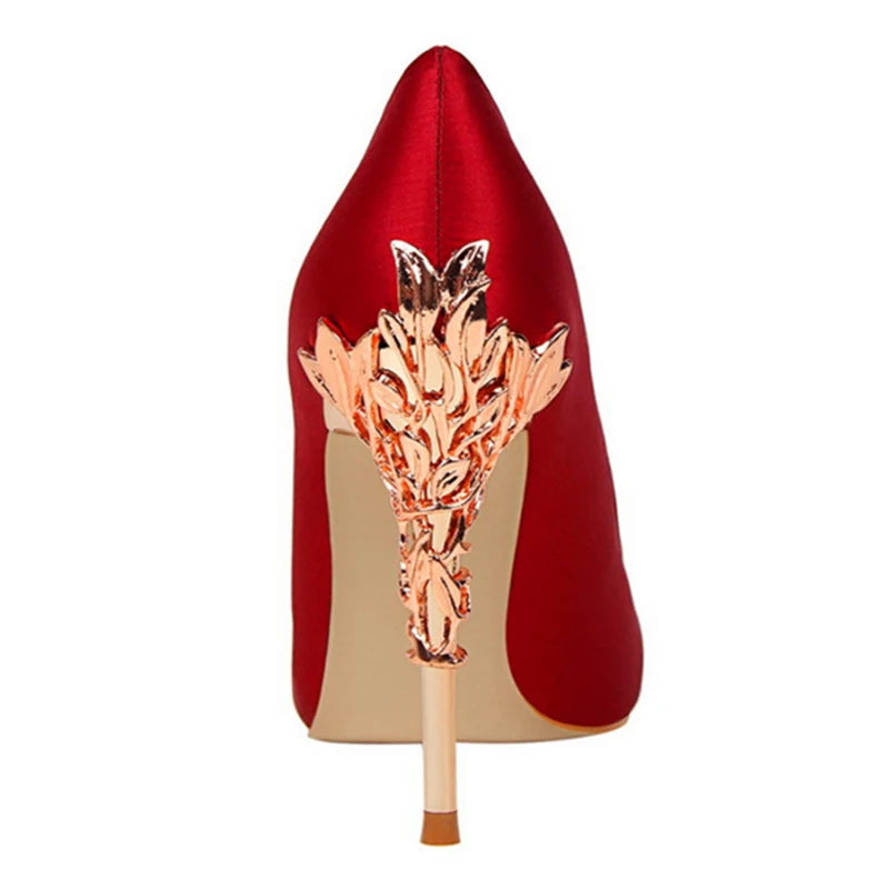 Sharp Signature Chic Metal Carved Pointed Toe Fashion Heel