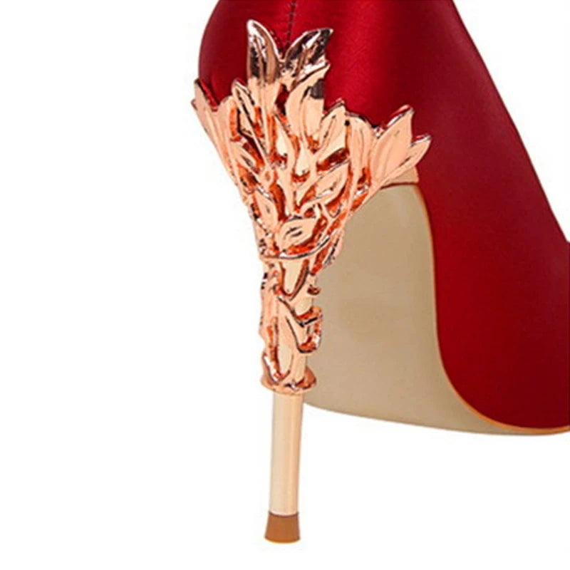 Sharp Signature Chic Metal Carved Pointed Toe Fashion Heel
