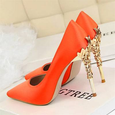 Sharp Signature Chic Metal Carved Pointed Toe Fashion Heel