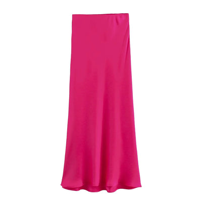 Elegant Satin Pleated Midi Skirt