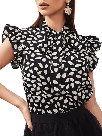 Chic Striped Bow Sleeveless Chiffon Blouse