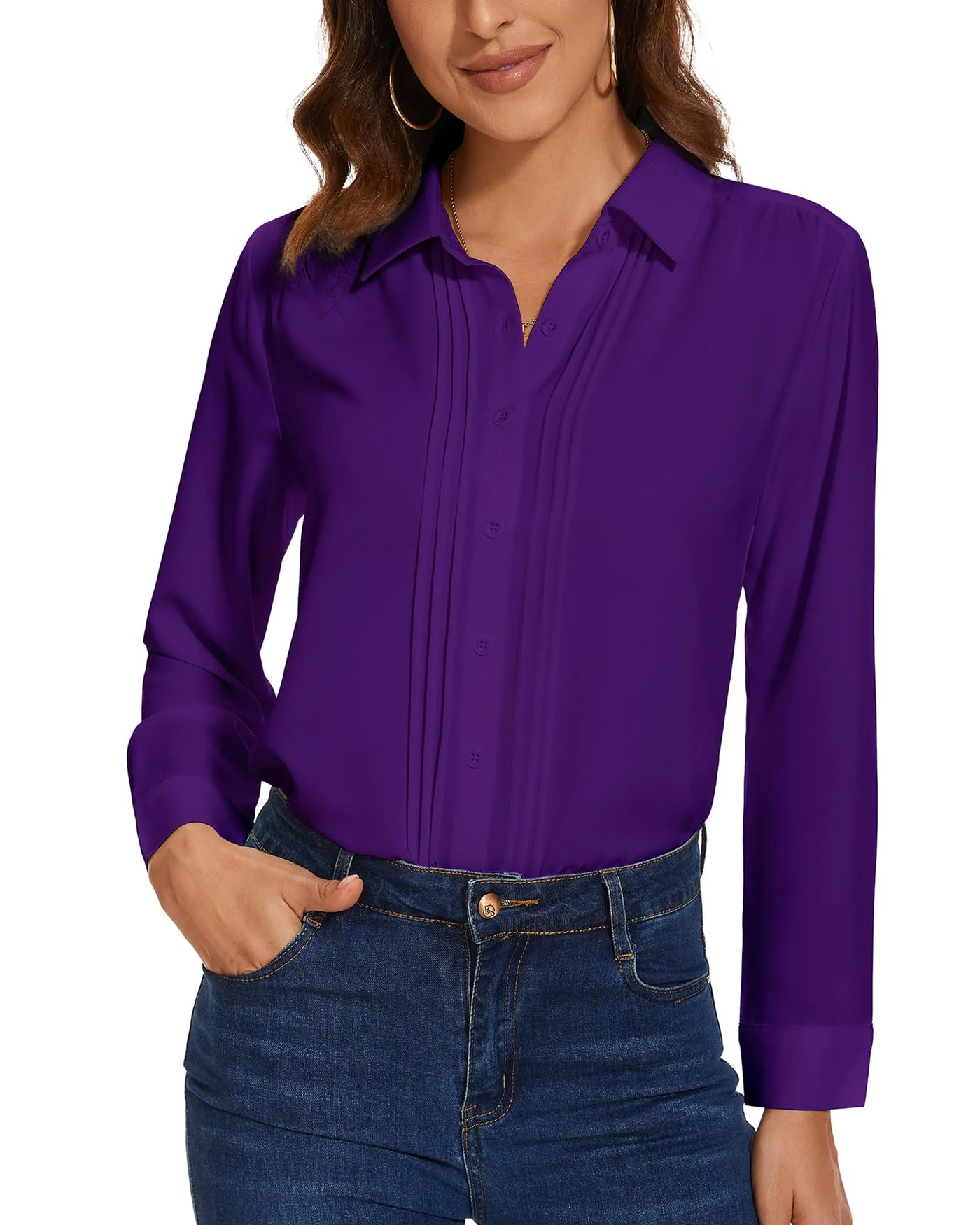 VioletChic Women's Pleated Chiffon Blouse