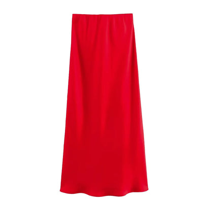 Elegant Satin Pleated Midi Skirt