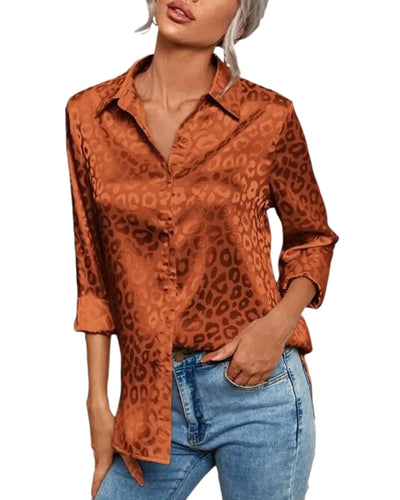 Satin Leopard Print High-Low Blouse