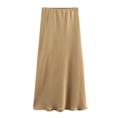 Elegant Satin Pleated Midi Skirt