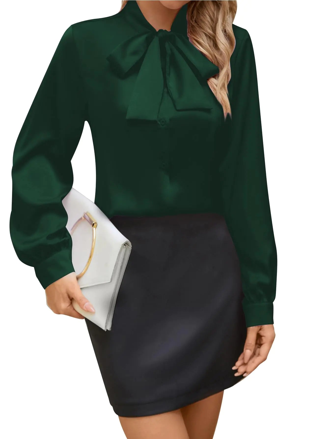 Satin Silk Bow Blouse for Women