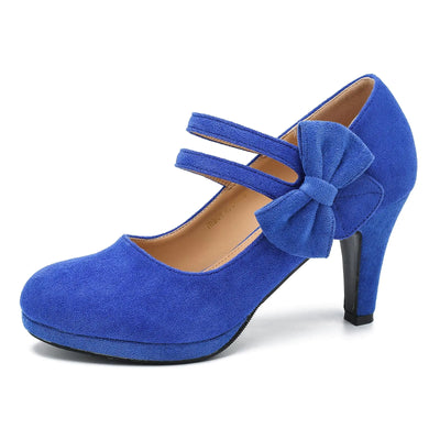 Velvet Blue Mary Jane Kitten Heels