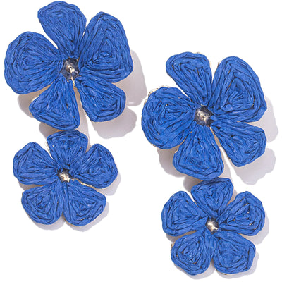 Royal Blue Double Bloom Drop Earrings