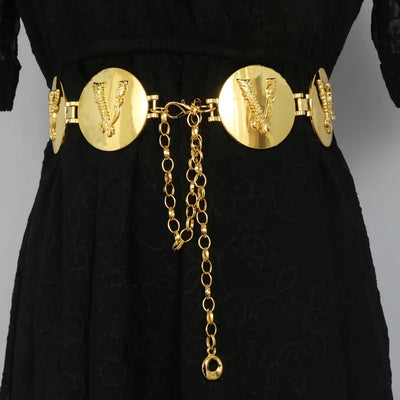 Designer Round Gold Color Alphabet Waist Chain Belt