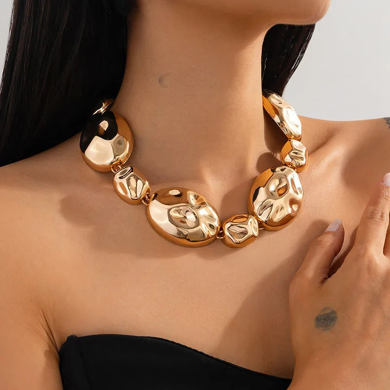 Exaggerated Irregular Gold Beads Choker Necklace & Earrings Set