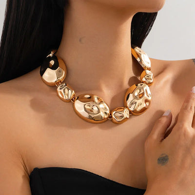 Exaggerated Irregular Gold Beads Choker Necklace & Earrings Set