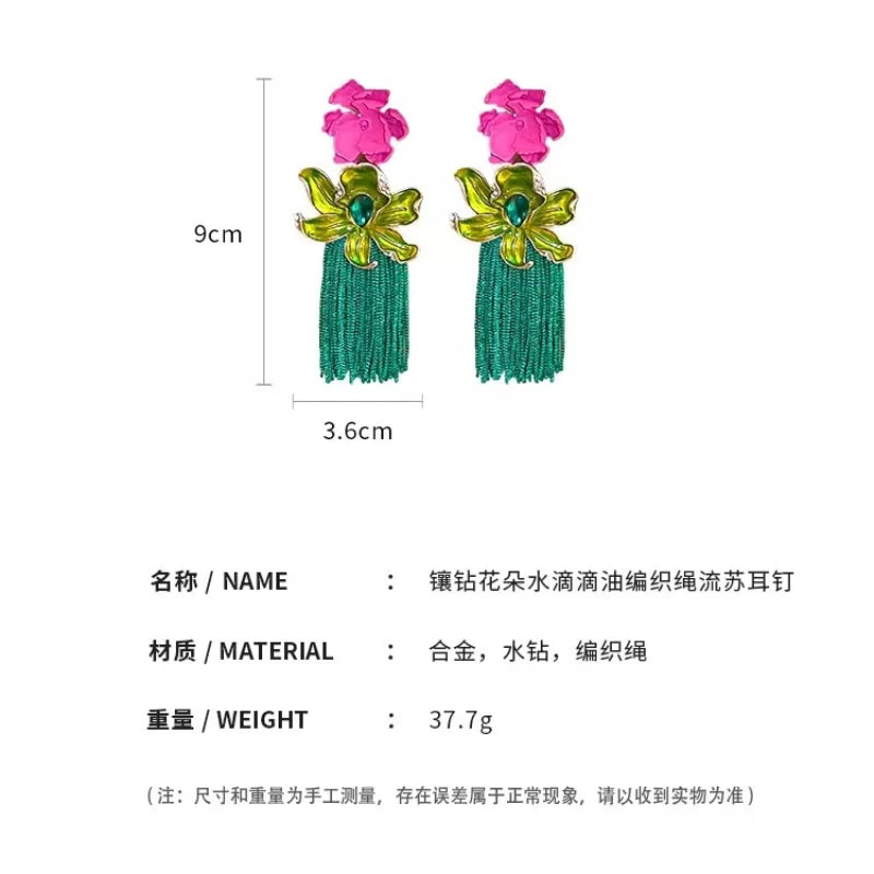 Fashionable New Flower Exaggerated Long Tassel Earrings