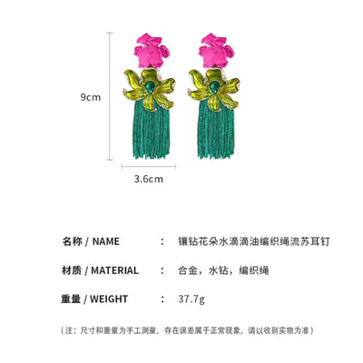 Fashionable New Flower Exaggerated Long Tassel Earrings