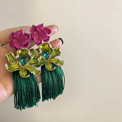Fashionable New Flower Exaggerated Long Tassel Earrings