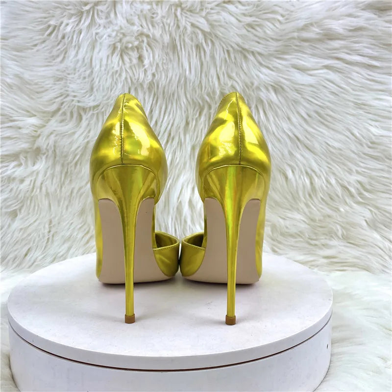 Sharp Metallic Gold Patent Leather High Heel Pumps