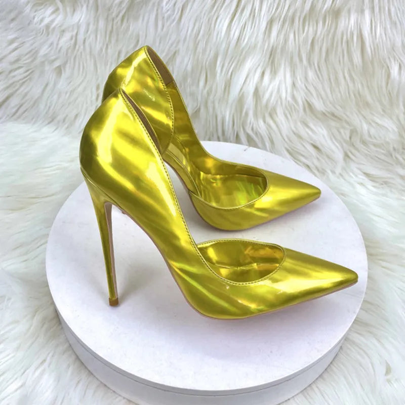 Sharp Metallic Gold Patent Leather High Heel Pumps