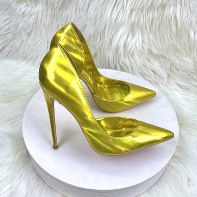 Sharp Metallic Gold Patent Leather High Heel Pumps