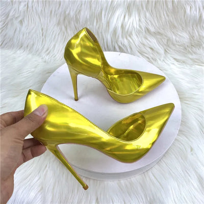 Sharp Metallic Gold Patent Leather High Heel Pumps