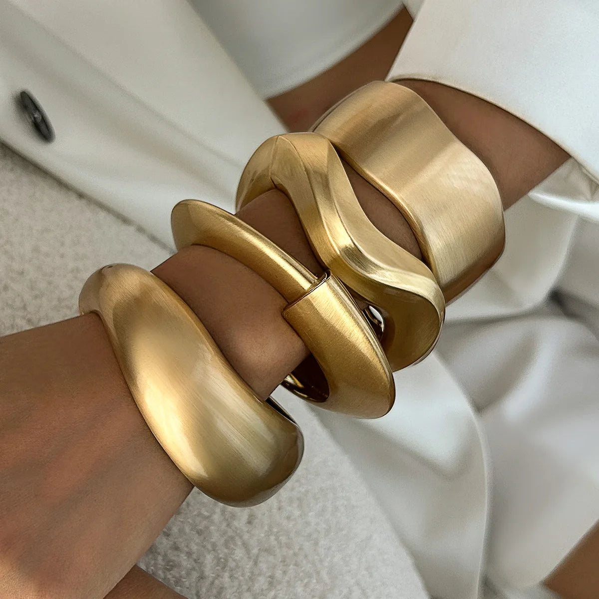 Chunky Heavy Wide Metal Water Drop Bangles