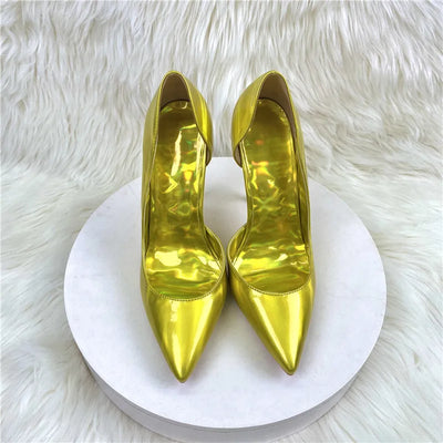 Sharp Metallic Gold Patent Leather High Heel Pumps