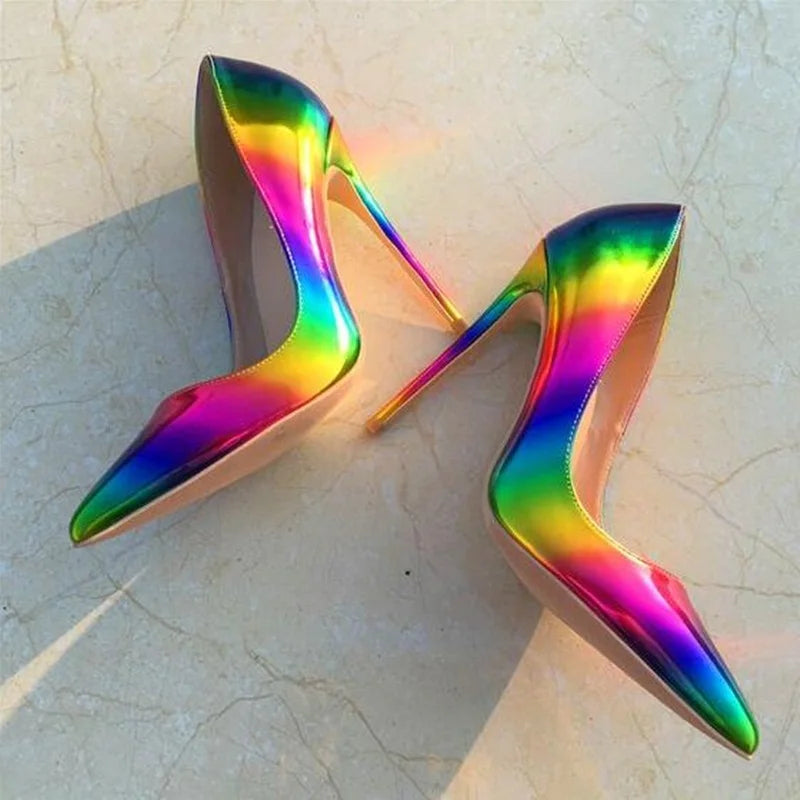 Radiant Rainbow Stiletto Patent Leather High Heel Pumps