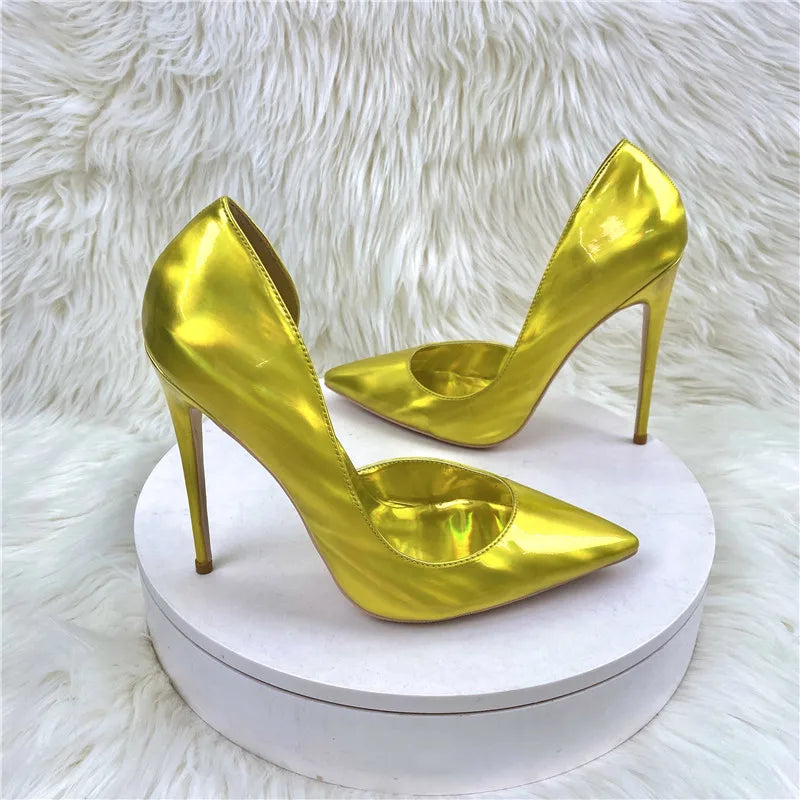 Sharp Metallic Gold Patent Leather High Heel Pumps