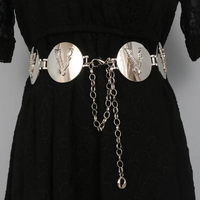 Designer Round Gold Color Alphabet Waist Chain Belt