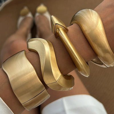 Chunky Heavy Wide Metal Water Drop Bangles