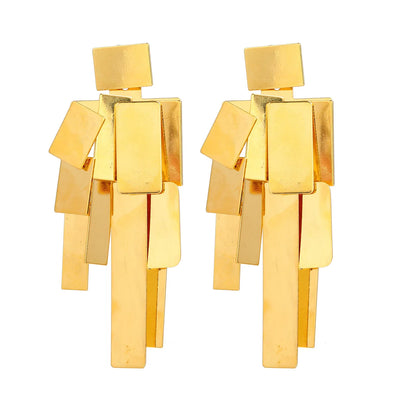 Elegant Metal Square Geometric Tassel Dangle Stud Earrings – Trendy & Lightweight