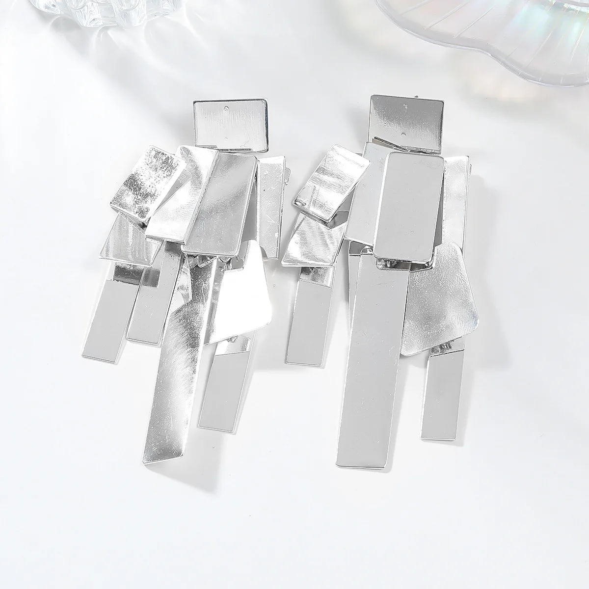 Elegant Metal Square Geometric Tassel Dangle Stud Earrings – Trendy & Lightweight