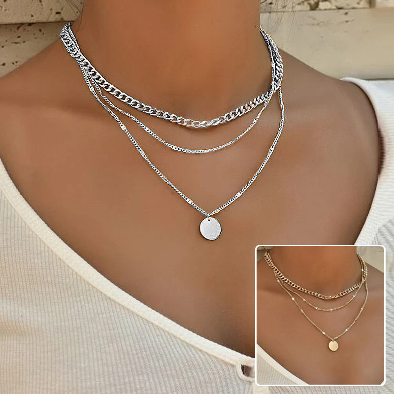 Elegant Gold Multilayer Disc Pendant Necklace – Trendy Women’s Layered Clavicle Chains