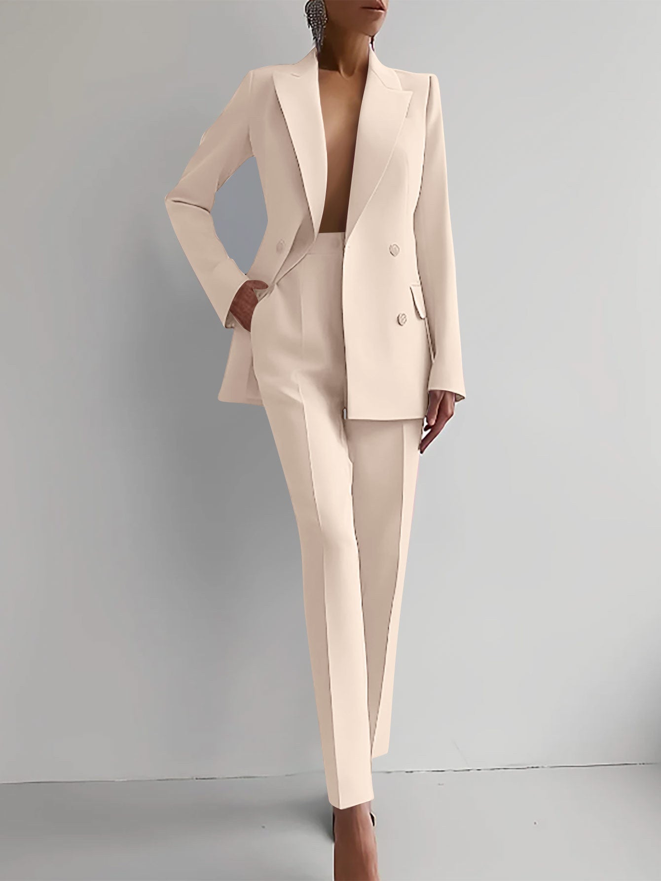 Women’s Casual Business Suit Set – Long Sleeve Single-Breasted Blazer Jacket & Slim Fit Trousers
