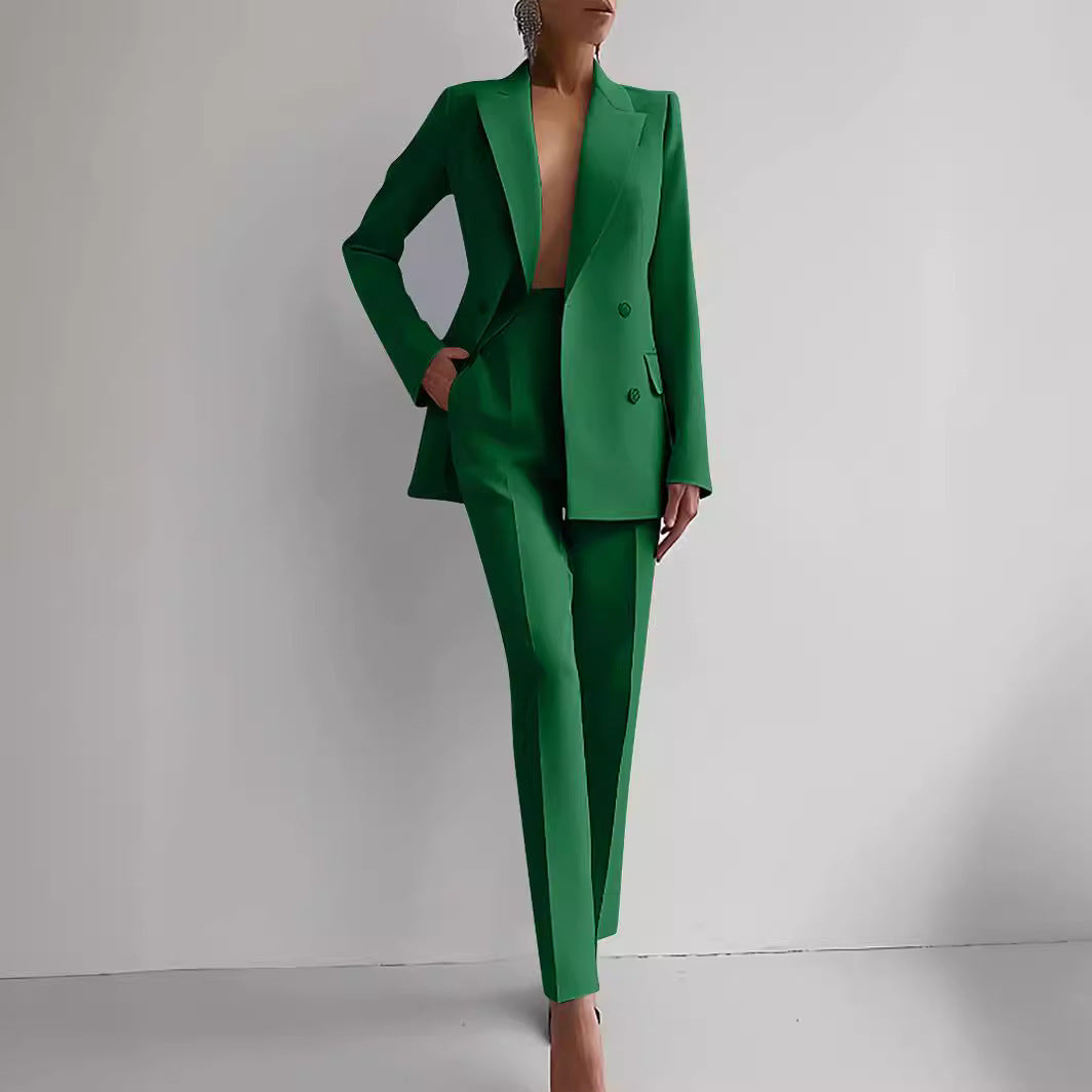 Women’s Casual Business Suit Set – Long Sleeve Single-Breasted Blazer Jacket & Slim Fit Trousers