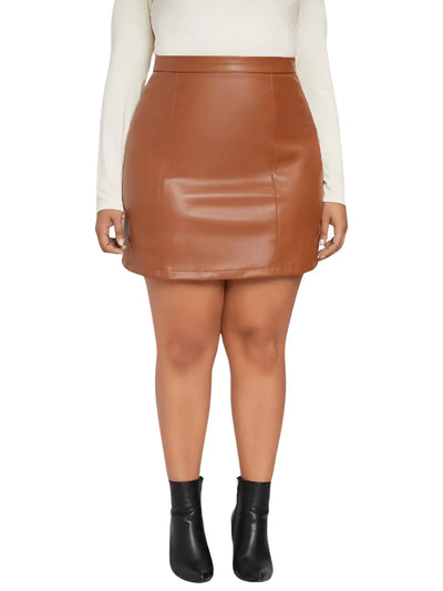 CurveAppeal Faux Leather Skirt in Brown