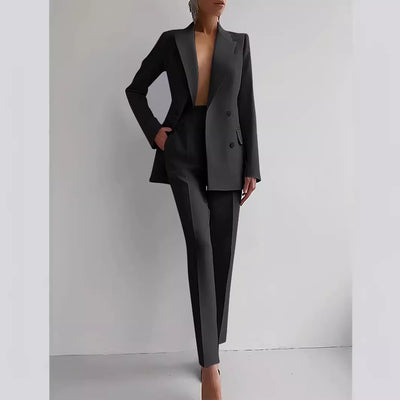Women’s Casual Business Suit Set – Long Sleeve Single-Breasted Blazer Jacket & Slim Fit Trousers