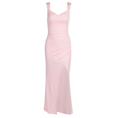 Slim Sleeveless Slit Midi Dress – Women’s Elegant Back Tie Bodycon Dress for Summer Fashion