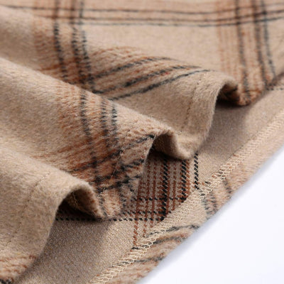 Womens Plaid Wool Skirts Elastic Waist A-Line Pleated Tartan Long Skirts