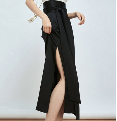 Double-Sided Satin Tie-Up Skirt for Women – Full Arch Hem with One-Piece Needle Detail