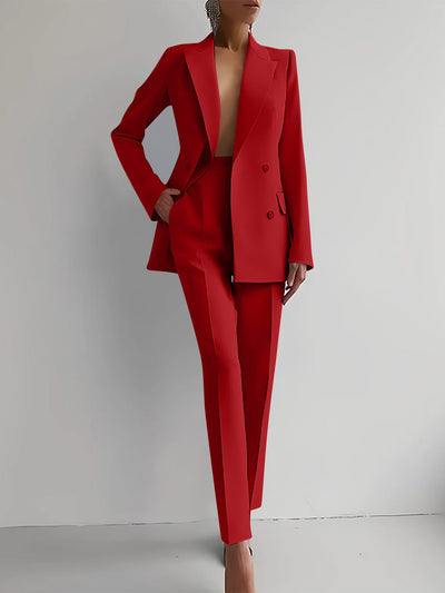 Women’s Casual Business Suit Set – Long Sleeve Single-Breasted Blazer Jacket & Slim Fit Trousers