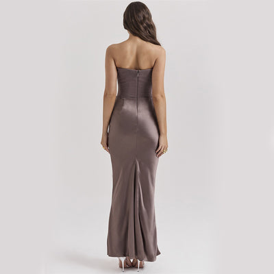 Sexy Strapless Tube Top Long Dress – Women’s Backless Bandeau Evening Gown for Parties & Formal Events