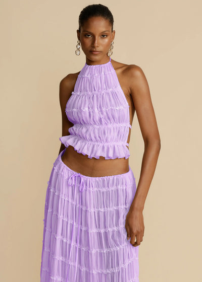 2-Piece Women’s Halter Top & Pleated Skirt Set – Sexy Sleeveless Backless Crop Top Beach Outfit