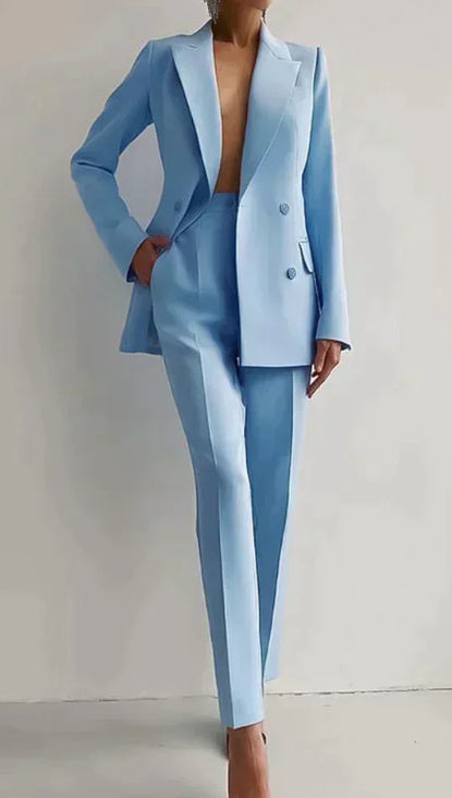 Women’s Casual Business Suit Set – Long Sleeve Single-Breasted Blazer Jacket & Slim Fit Trousers