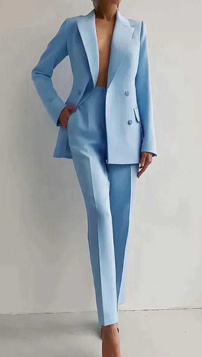 Women’s Casual Business Suit Set – Long Sleeve Single-Breasted Blazer Jacket & Slim Fit Trousers